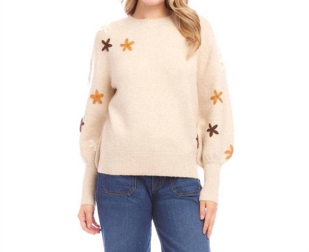 NEW KAREN KANE emilia embroidered flower sweater in ecru